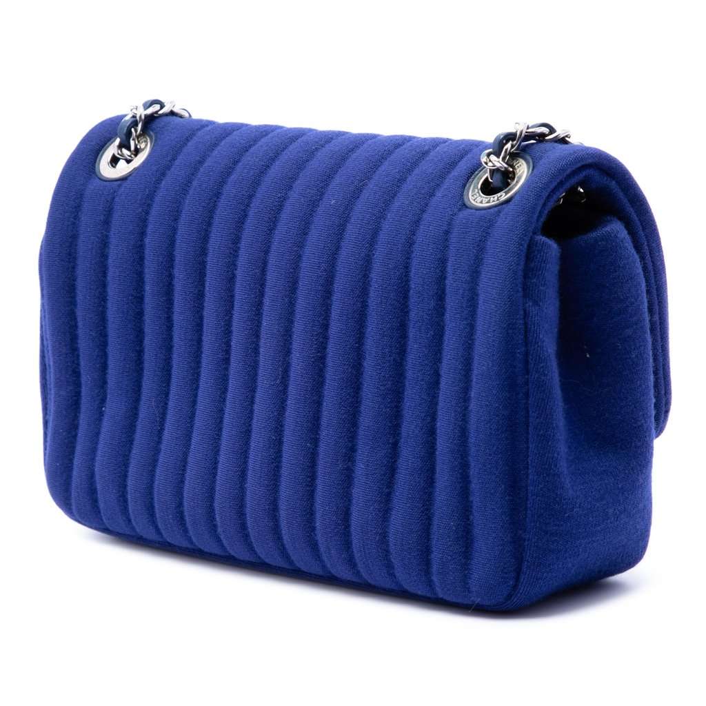 Chanel Mini Vertical Quilted Jersey Single Flap Blue Very good condition - Back View