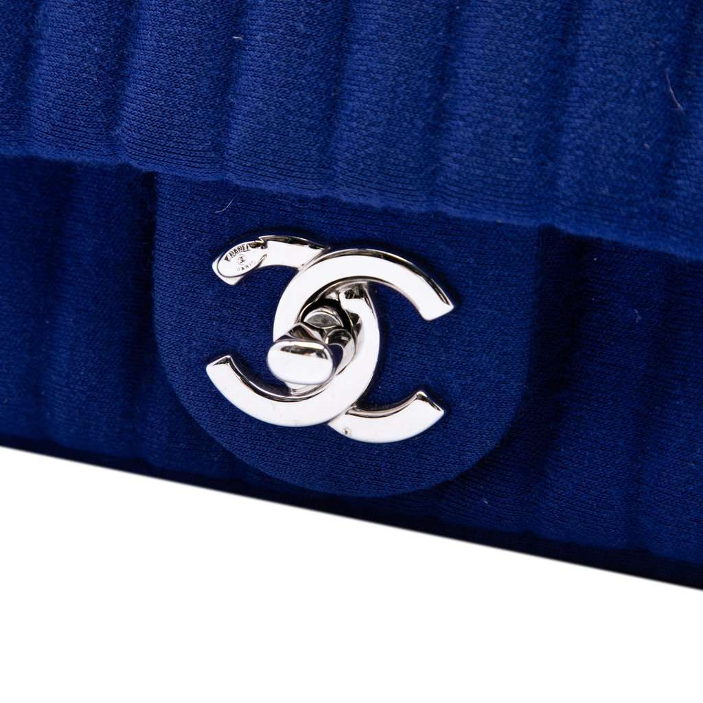 Chanel Mini Vertical Quilted Jersey Single Flap Blue Very good condition - Box View