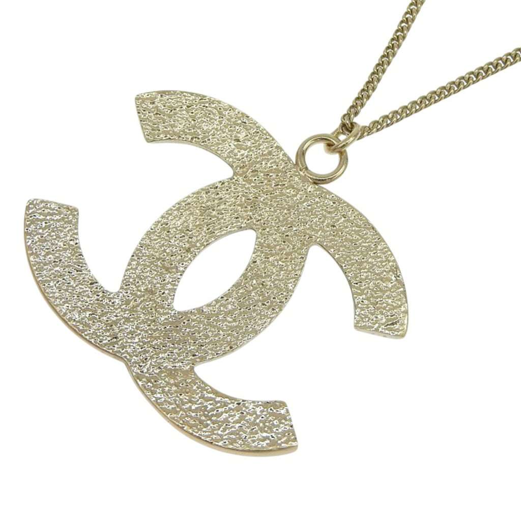 Chanel CC Gold Plated Rhinestone Pendant Necklace Gold Metal Very good condition - Back View