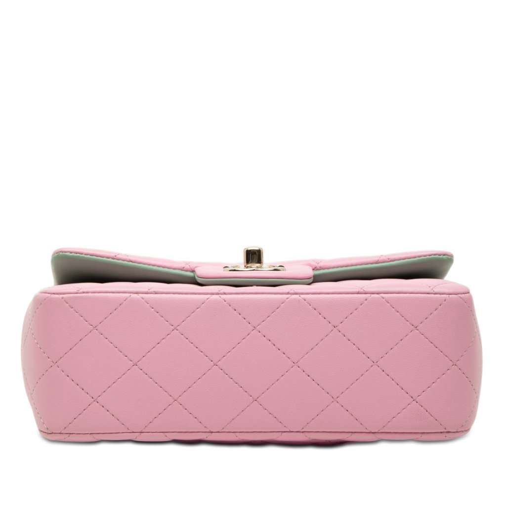 Chanel Mini Rectangular Bicolor Quilted Lambskin Top Handle Flap Pink Leather Very good condition - Inside View