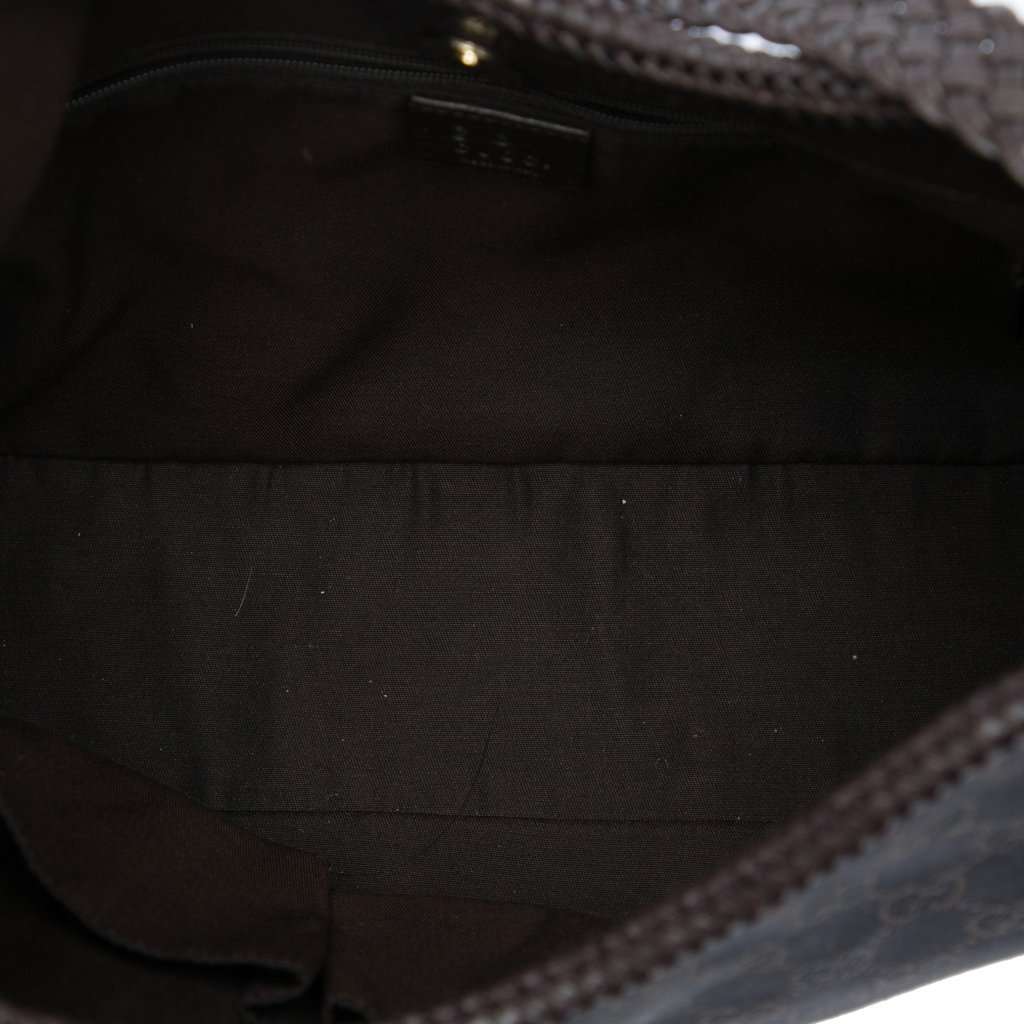 Gucci Medium GG Denim Marrakech Shoulder Bag Brown Very good - Model View