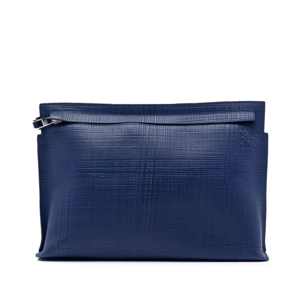 Loewe Leather Anagram T Clutch Blue Leather Very good condition - Front View
