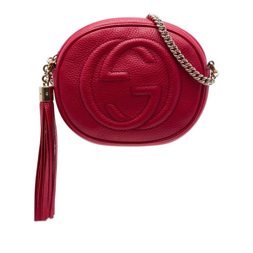 Gucci Mini Pebbled Calfskin Soho Chain Crossbody Red Leather Very good - Front View