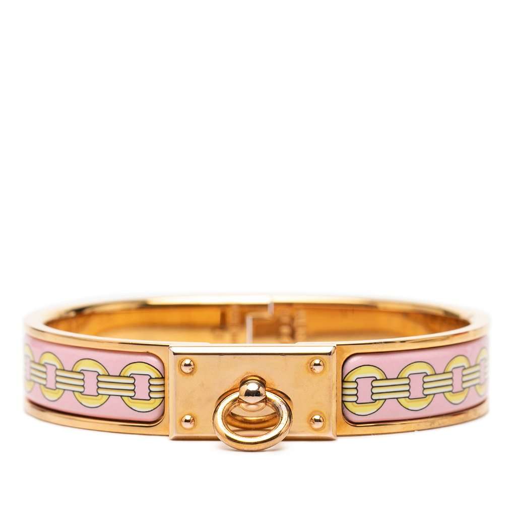 Hermès Narrow Printed Enamel Clic Anneau Bracelet PM Pink Very good - Front View