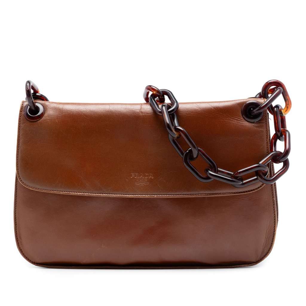 Prada Goatskin Madras Swing Chain Shoulder Bag Brown Leather Very good condition - Front View