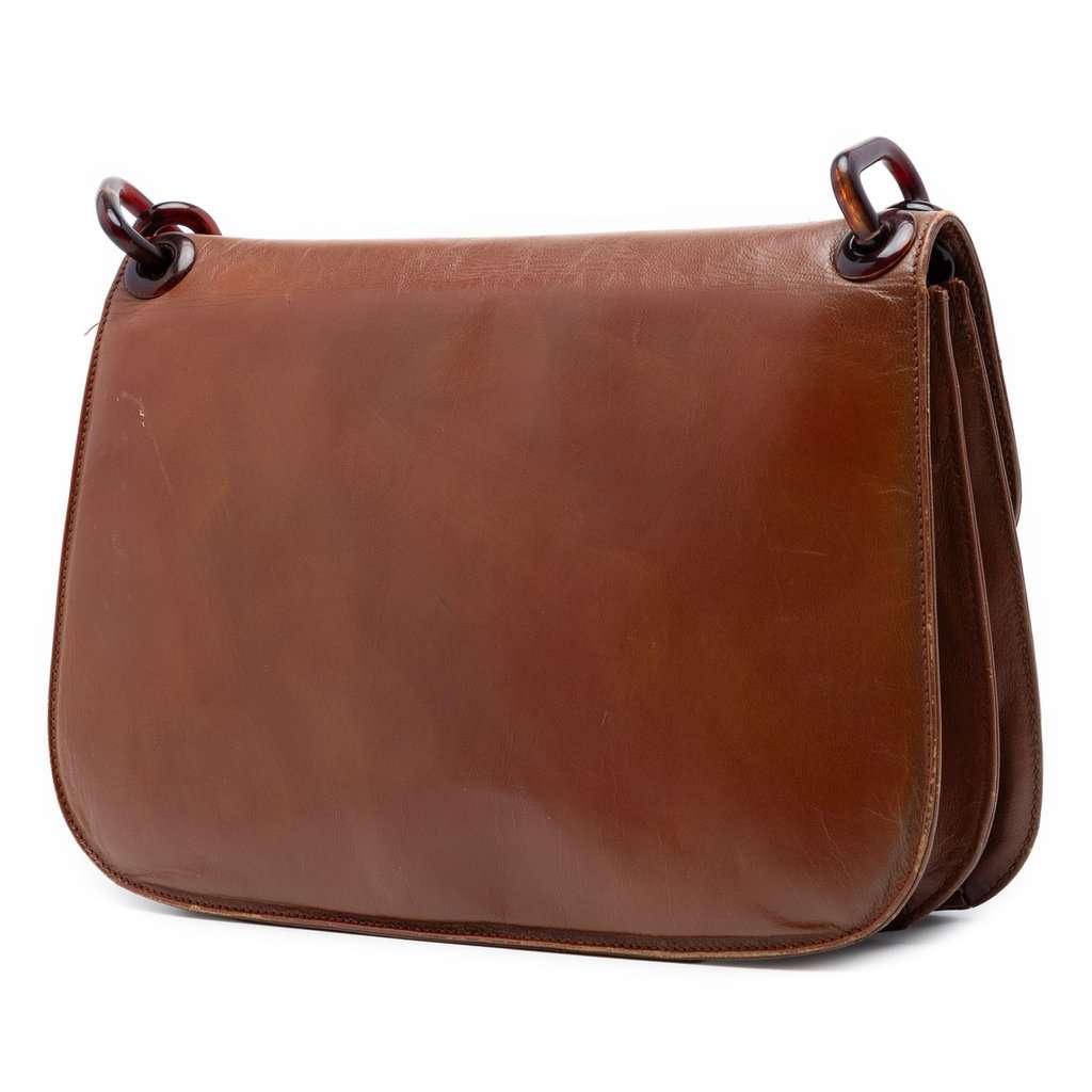Prada Goatskin Madras Swing Chain Shoulder Bag Brown Leather Very good condition - Back View