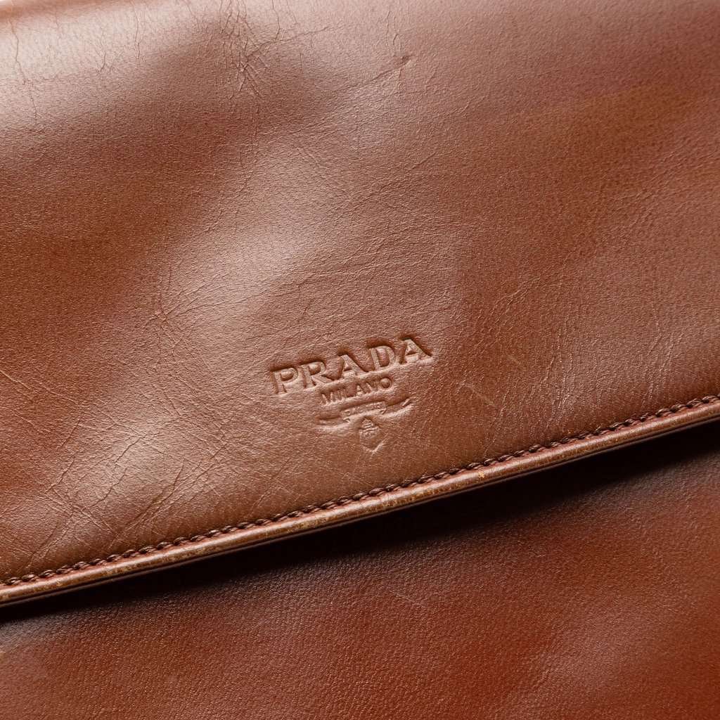 Prada Goatskin Madras Swing Chain Shoulder Bag Brown Leather Very good condition - Box View