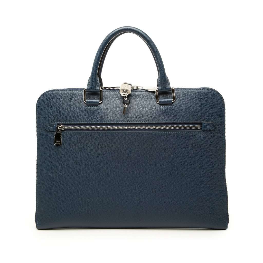 Louis Vuitton Taiga Porte Documents Slim Blue Leather Very good - Front View