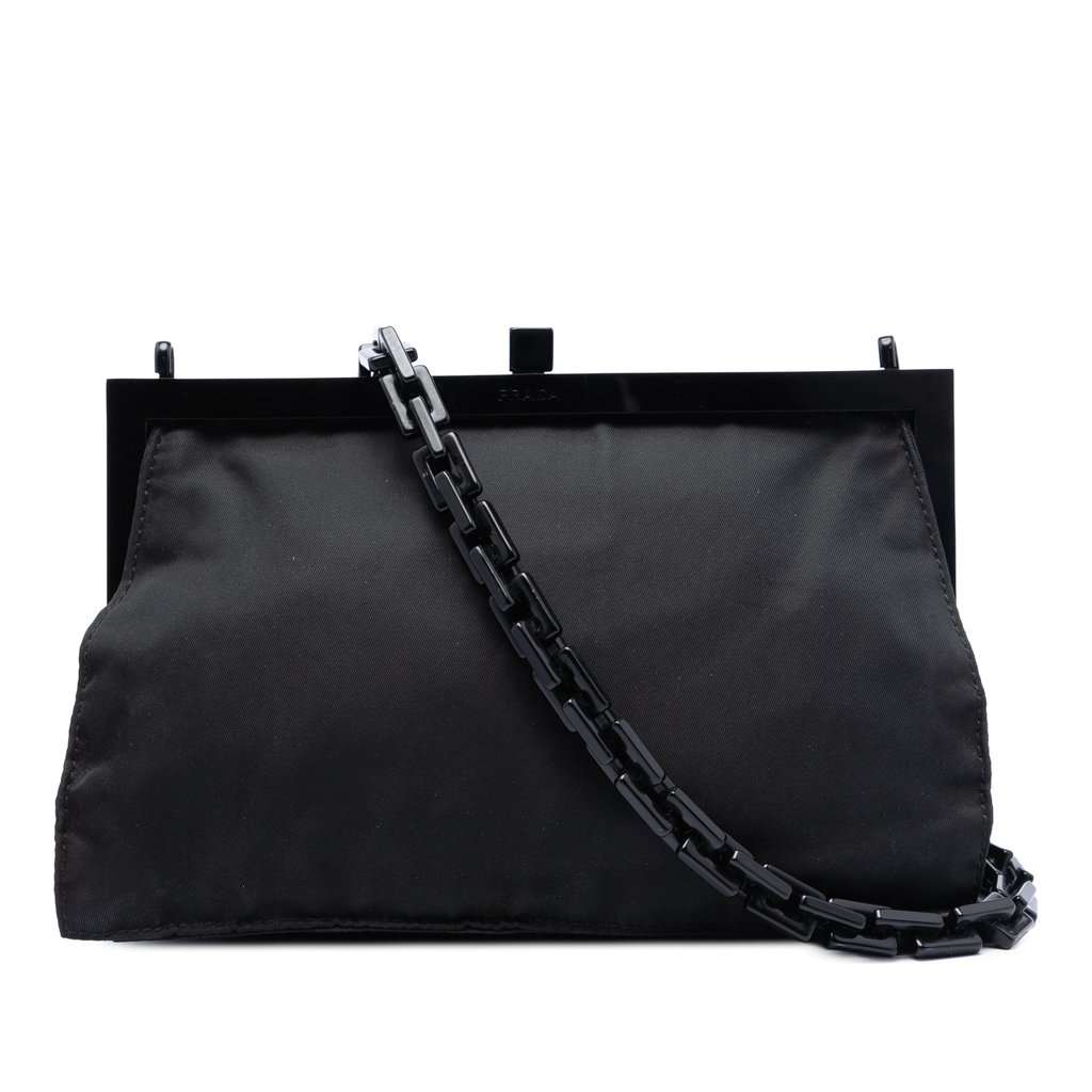 Prada Tessuto Kisslock Frame Chain Crossbody Black Very good condition - Front View