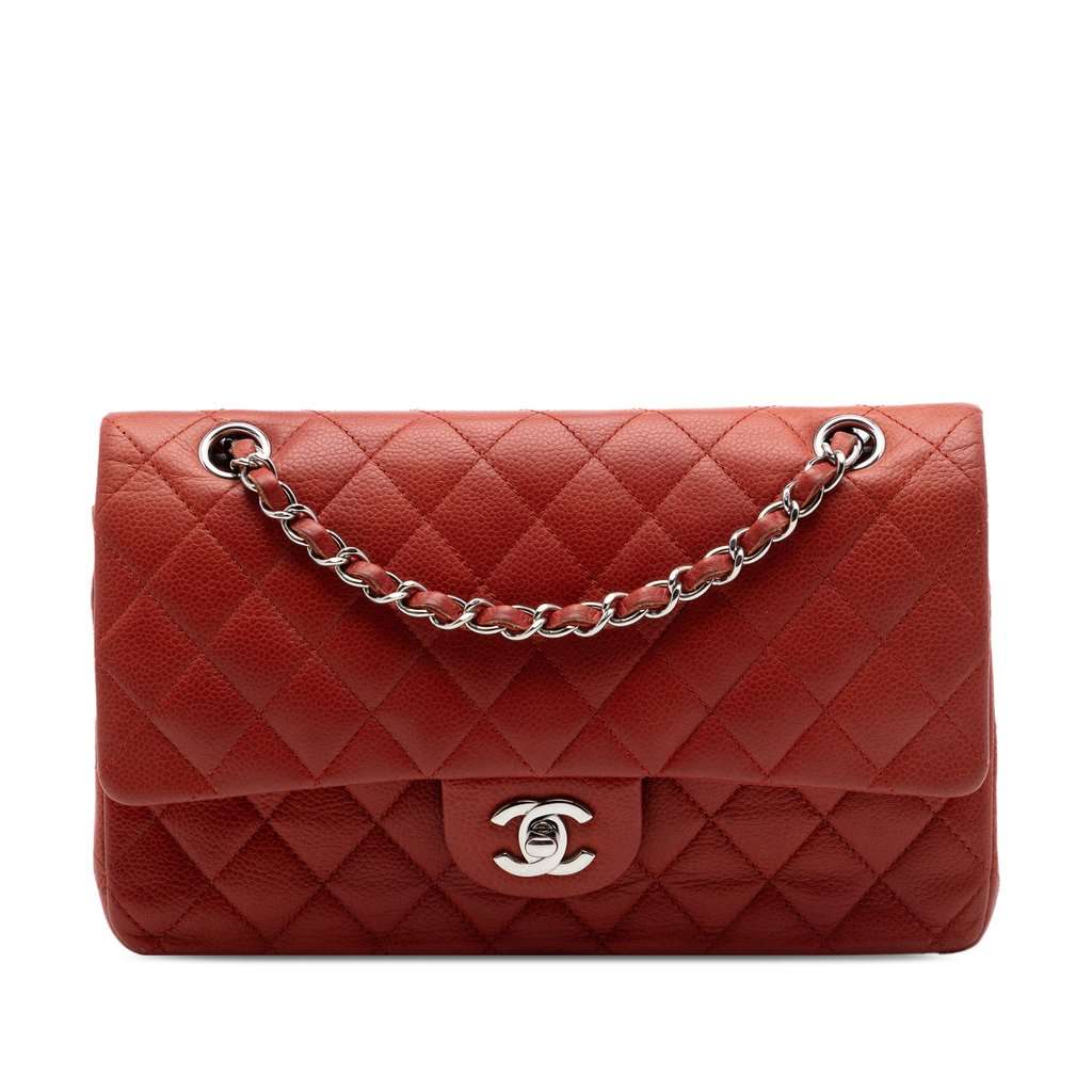 Chanel Medium Classic Caviar Double Flap Red Leather Very good condition - Front View