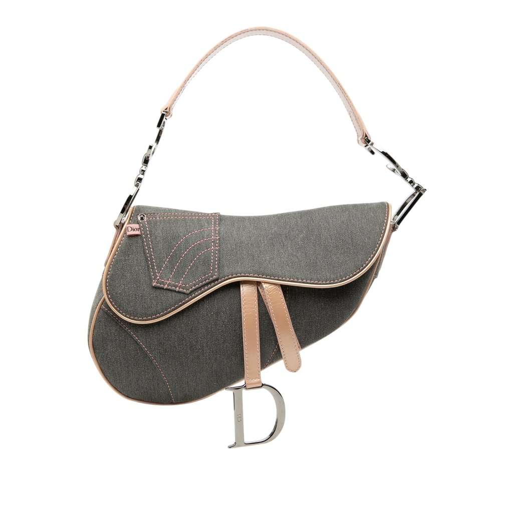 Dior Denim Jean Pocket Saddle Bag Brown Very good condition - Front View