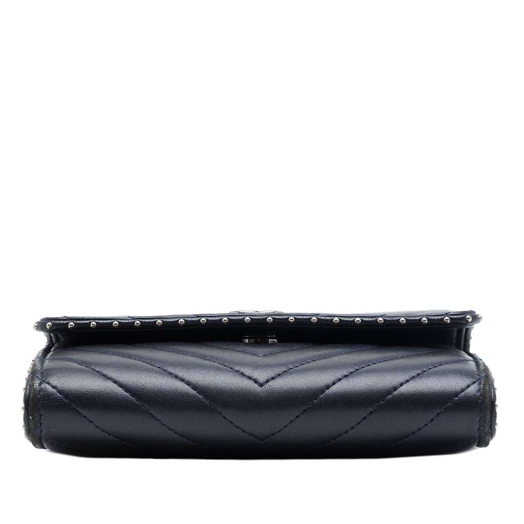 Chanel CC Chevron Lambskin Studded Wallet On Chain Blue Leather Very good - Inside View