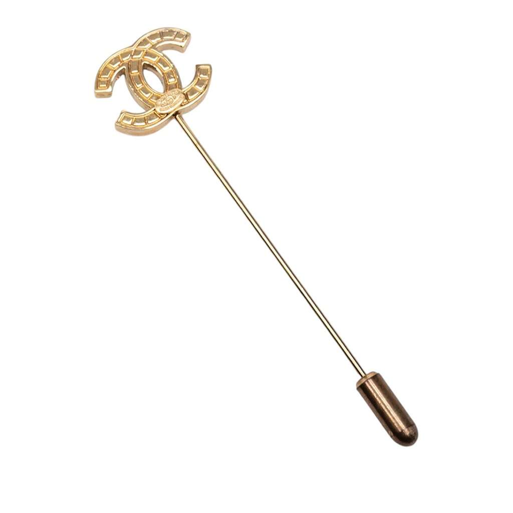 Chanel CC Gold Plated Pin Brooch Gold Metal Very good condition - Back View