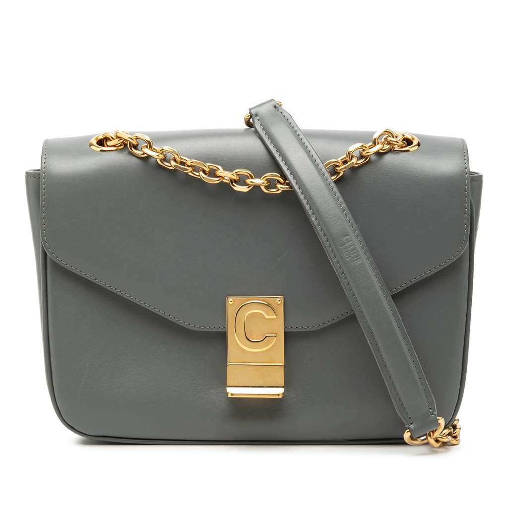 Celine Medium Calfskin C Crossbody Green Leather Very good - Front View