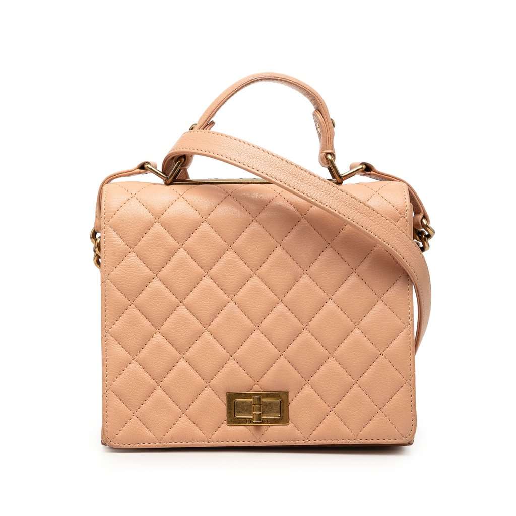 Chanel Large Quilted Goatskin Reissue 2.55 Rita Top Handle Flap Beige Leather Very good condition - Front View
