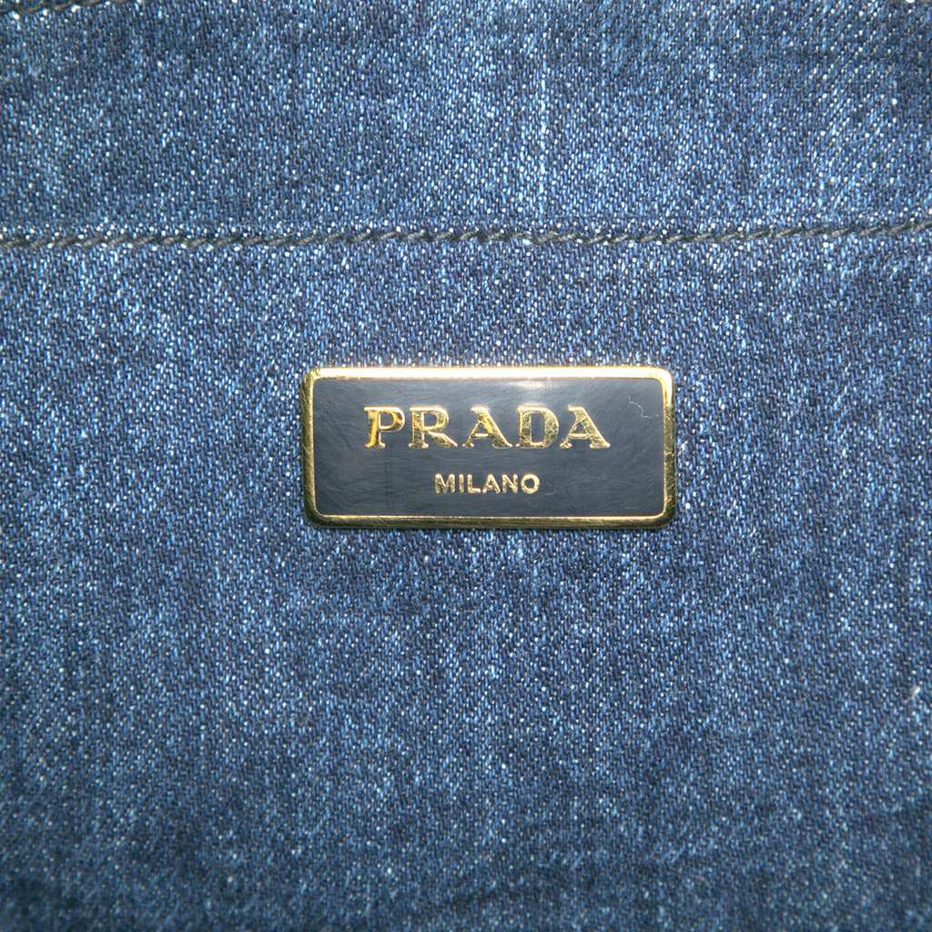 Prada Denim Canapa Logo Satchel Blue Very good condition - Box View