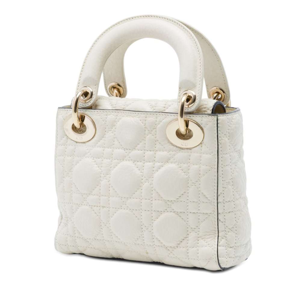 Dior Mini Lambskin Cannage Lady Dior White Leather Very good condition - Back View