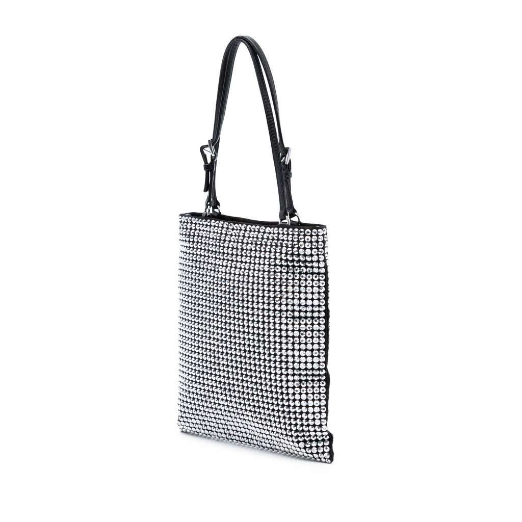 Prada Satin Crystal Embellished Chain Flat Tote Black Very good condition - Back View