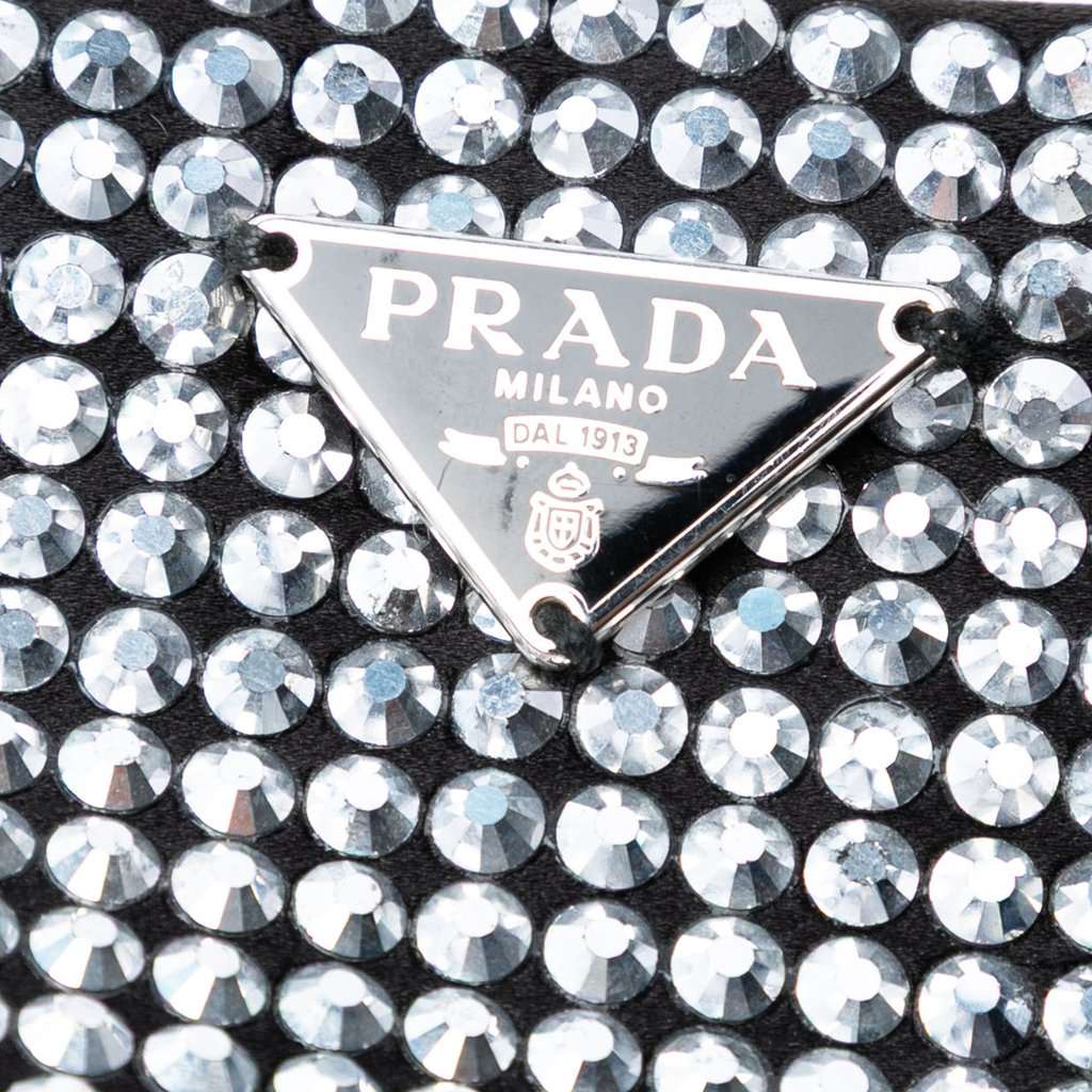 Prada Satin Crystal Embellished Chain Flat Tote Black Very good condition - Box View