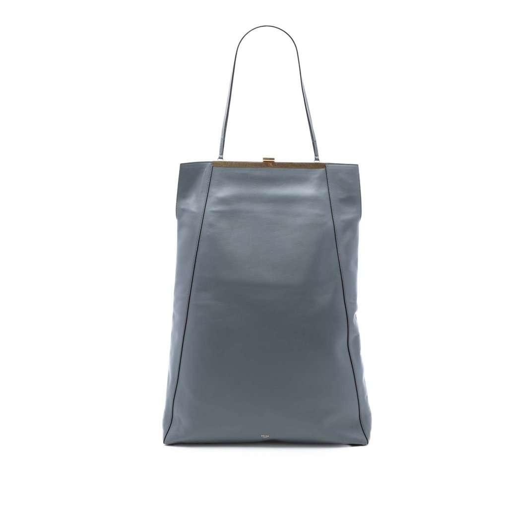 Celine Smooth Calfskin Clasp Cabas Tote Grey Leather Very good condition - Front View