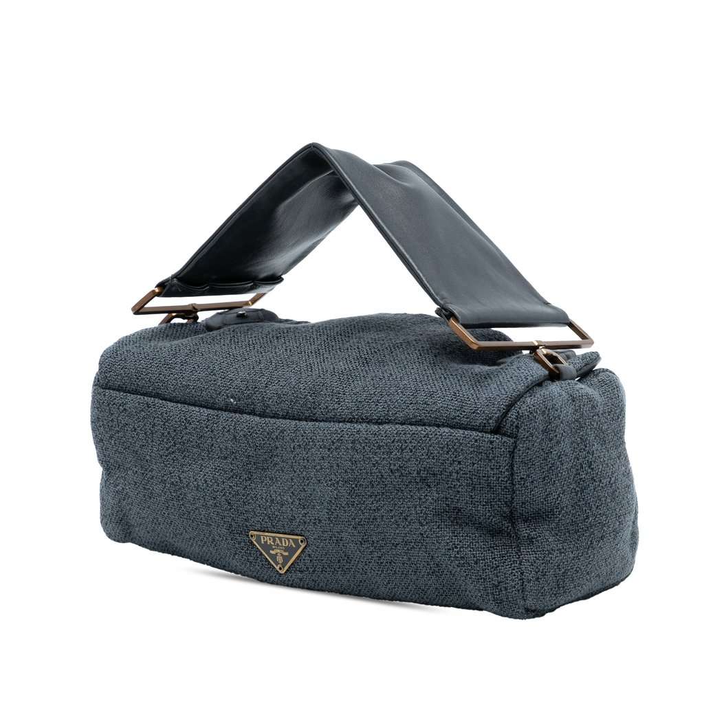 Prada Tweed Shoulder Bag Navy Very good - Back View