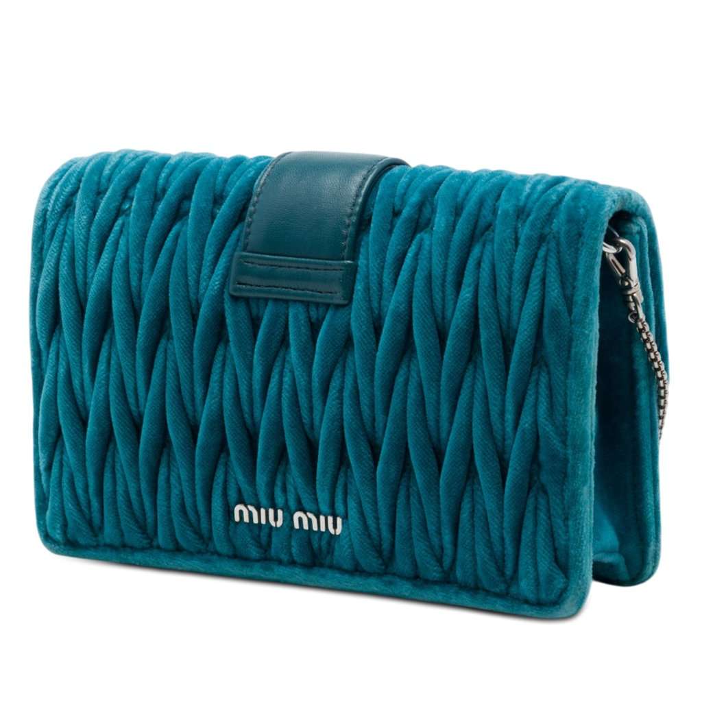 Miu Miu Matelasse Velvet Crystal Embellished Crossbody Blue Very good condition - Back View