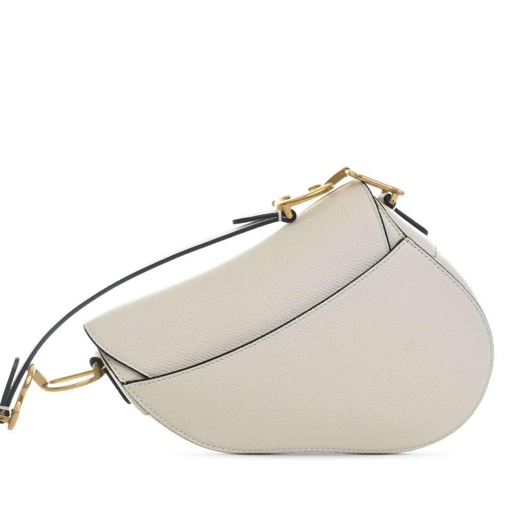 Dior Mini Grained Calfskin Saddle Bag White Leather Very good - Back View