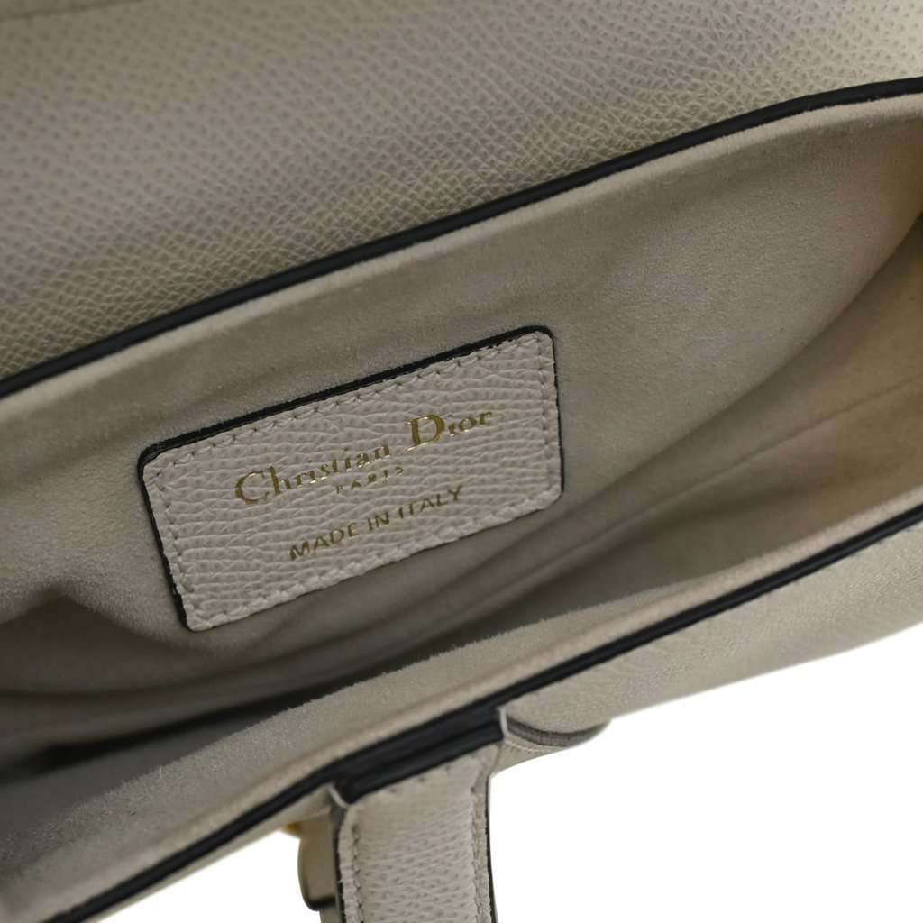 Dior Mini Grained Calfskin Saddle Bag White Leather Very good - Model View