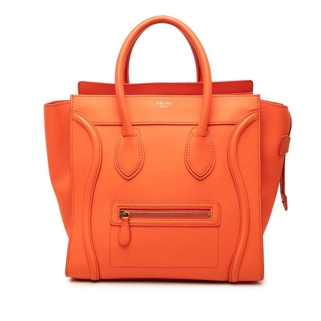 Celine Mini Leather Luggage Tote Orange Leather Very good - Front View