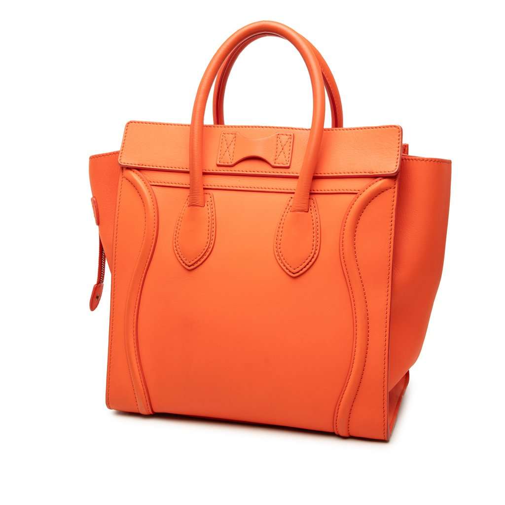 Celine Mini Leather Luggage Tote Orange Leather Very good - Back View