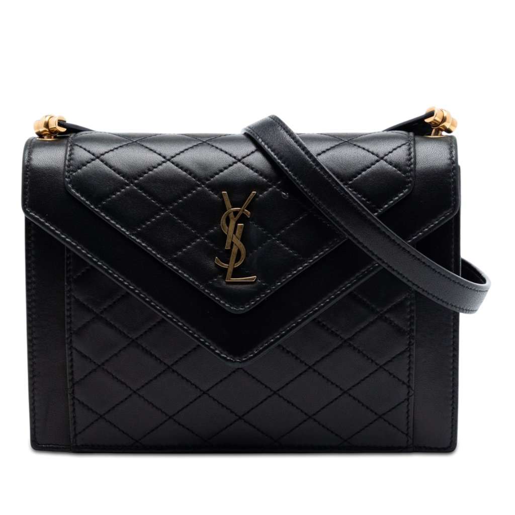 Saint Laurent Mini Quilted Lambskin Monogram Gaby Crossbody Black Leather Very good condition - Front View