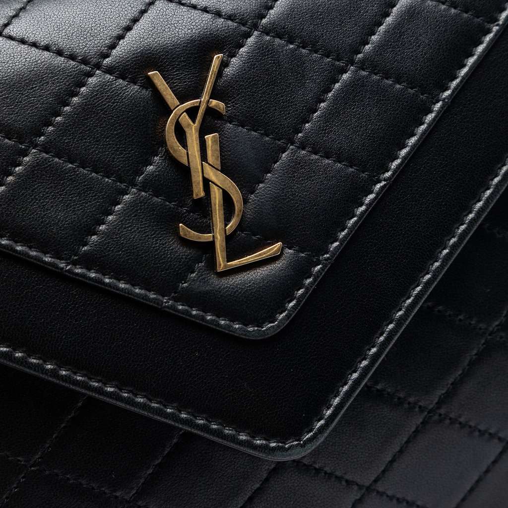 Saint Laurent Mini Quilted Lambskin Monogram Gaby Crossbody Black Leather Very good condition - Box View