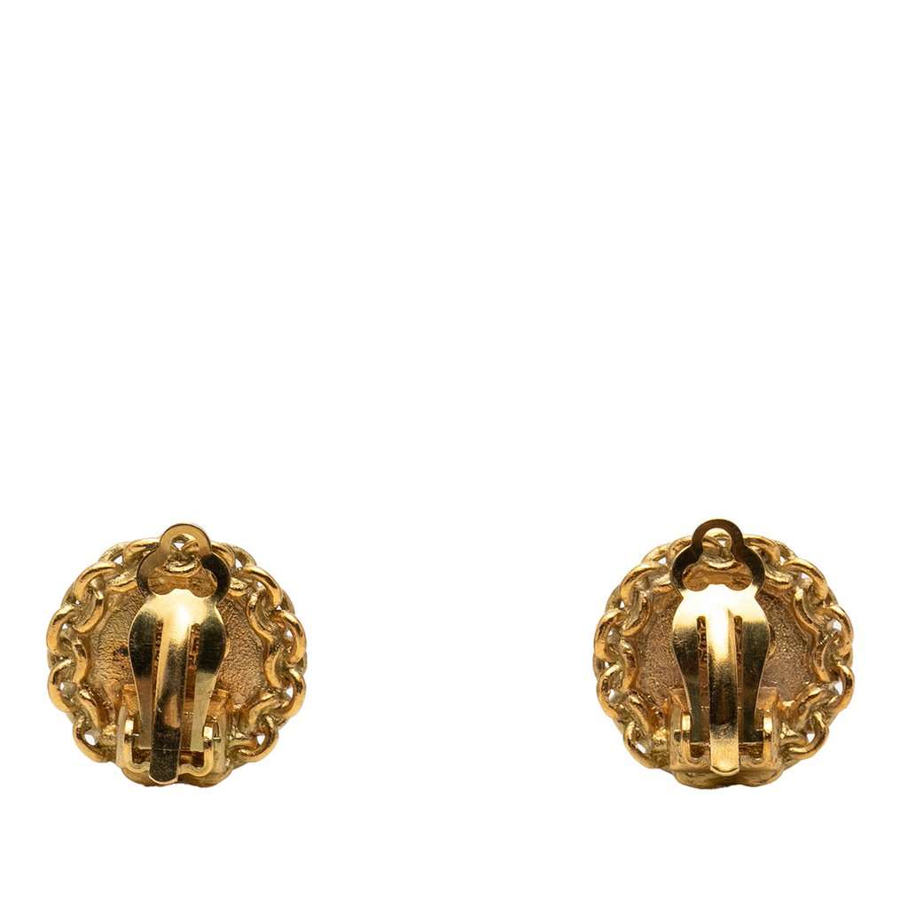 Chanel CC Gold Plated Round Clip on Earrings Gold Metal Very good condition - Back View
