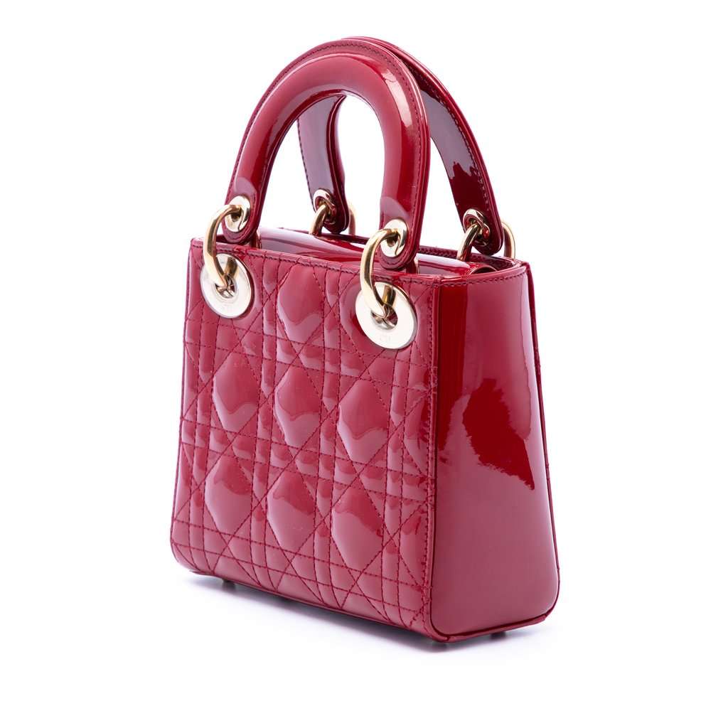 Dior Mini Patent Cannage Lady Dior Red Leather Very good condition - Back View