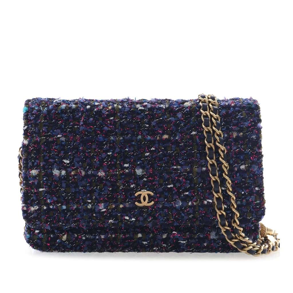 Chanel CC Tweed Charms Wallet On Chain Blue Very good - Front View