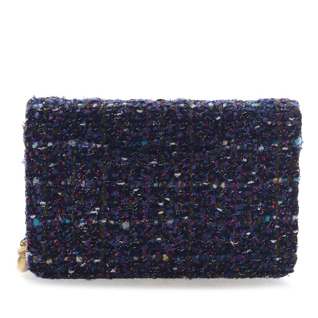 Chanel CC Tweed Charms Wallet On Chain Blue Very good - Back View