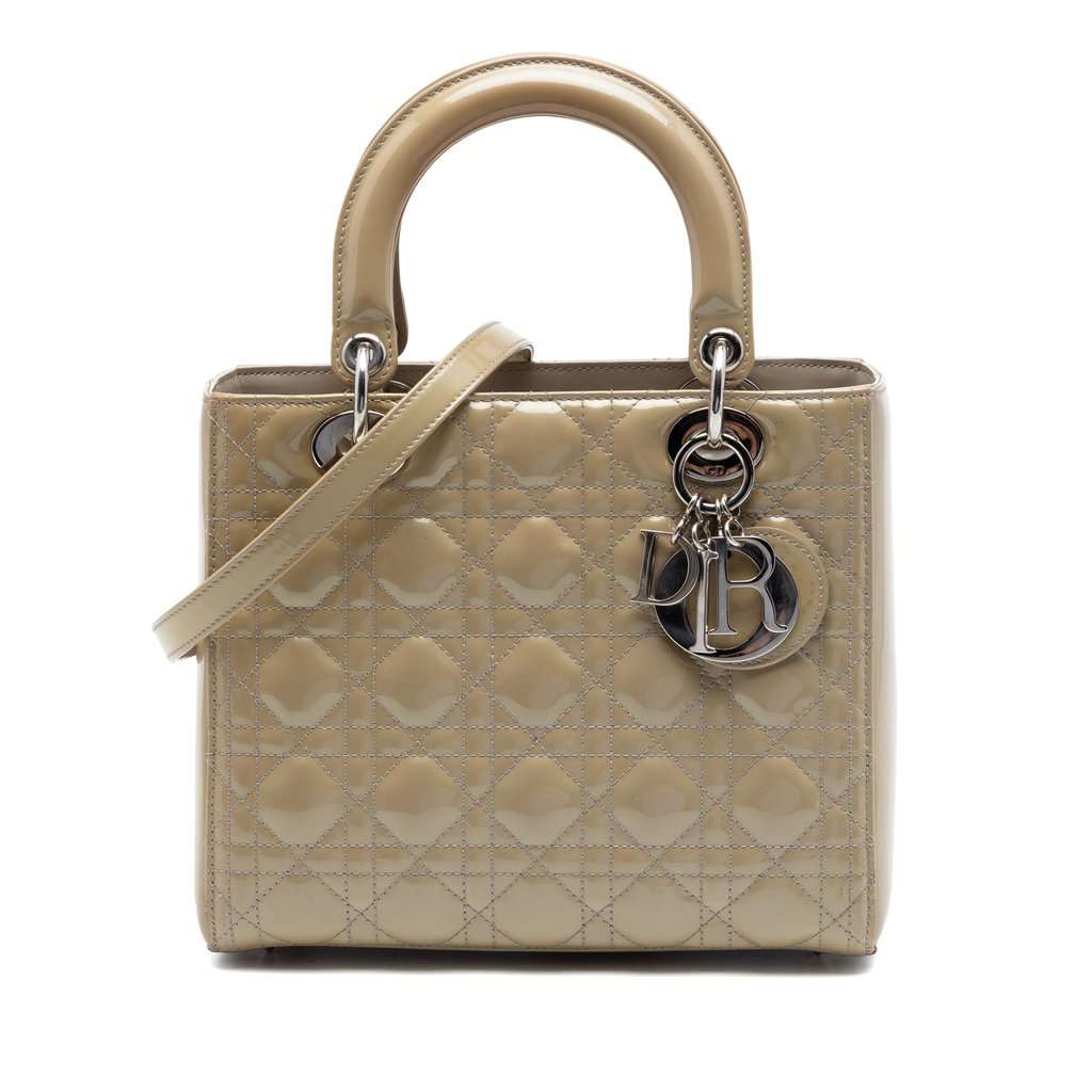 Dior Medium Patent Cannage Lady Dior Beige Leather Very good condition - Front View