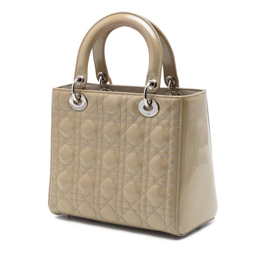 Dior Medium Patent Cannage Lady Dior Beige Leather Very good condition - Back View