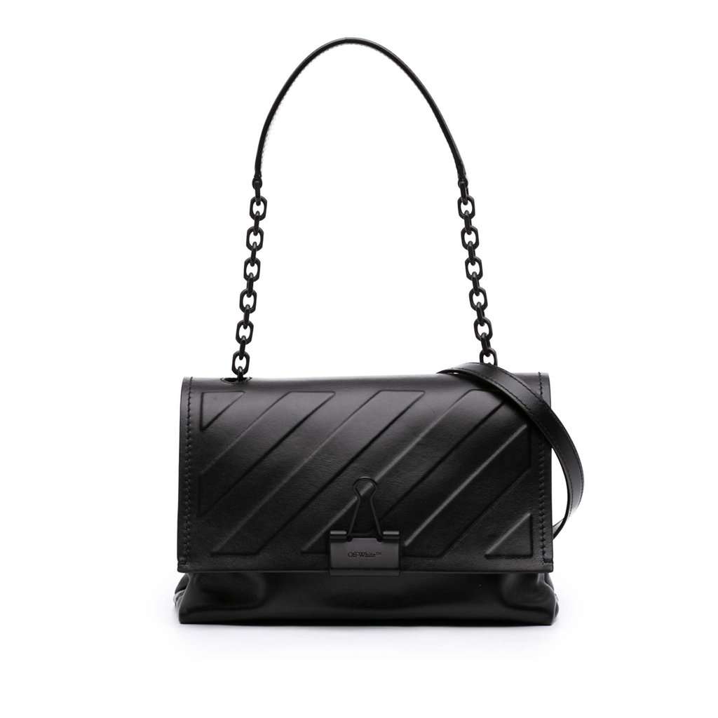 Off-White Embossed Leather Diag Binder Clip Flap Black Leather Very good - Front View