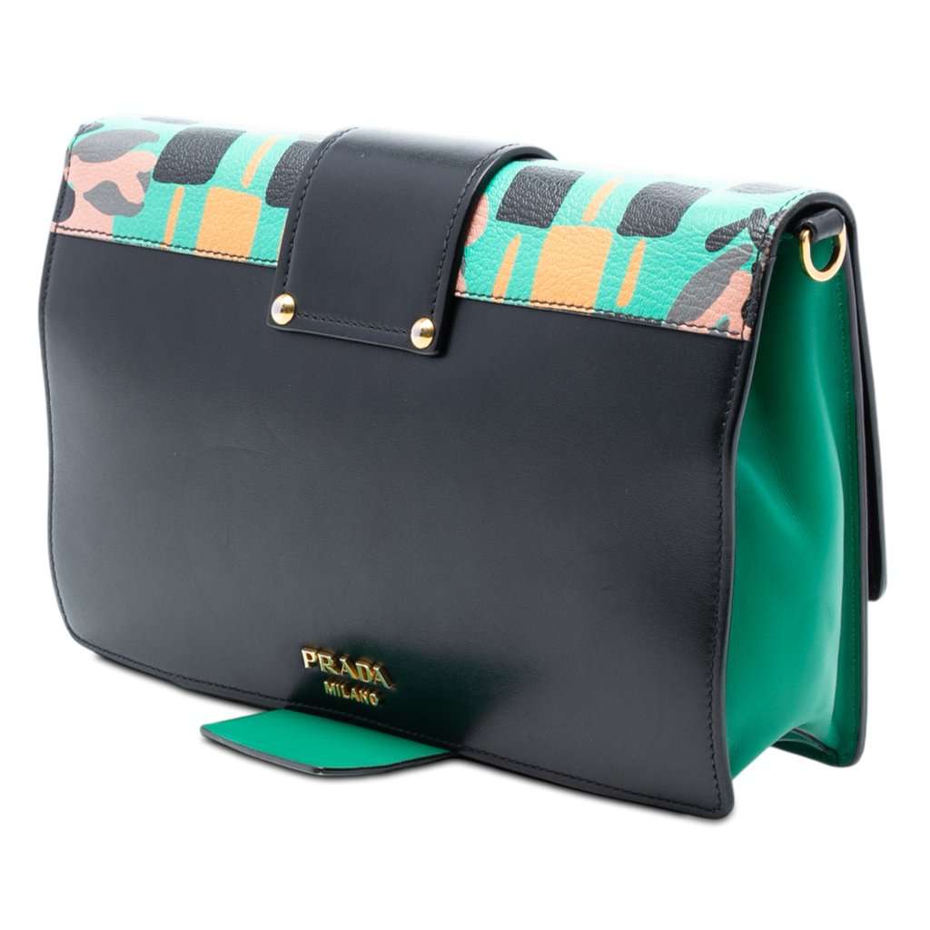 Prada Floral Printed Leather Plex Ribbon Crossbody Black Leather Very good condition - Back View