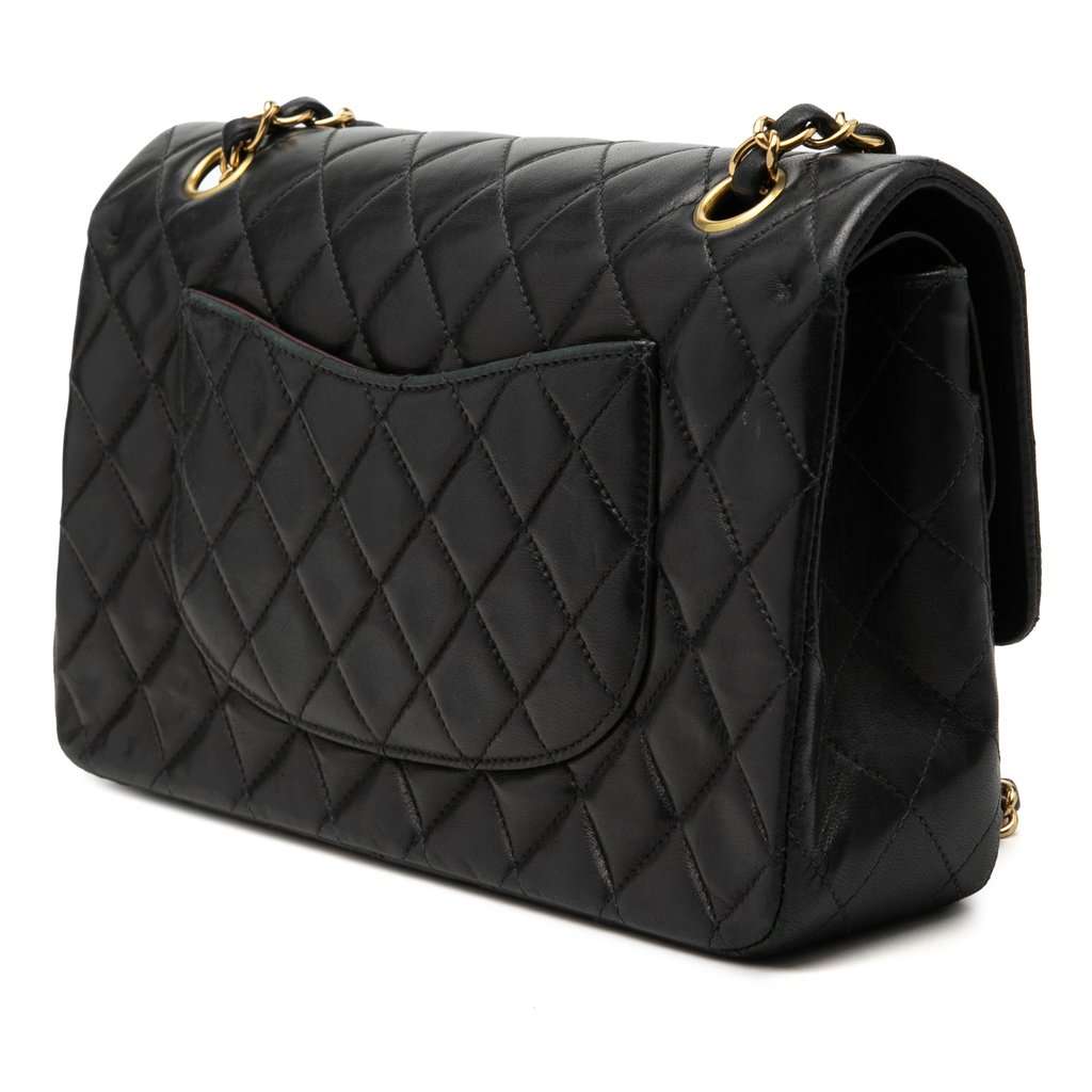 Chanel Medium Classic Lambskin Double Flap Black Leather Very good - Back View