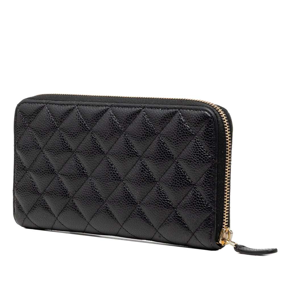 Chanel CC Quilted Caviar Zip Around Long Wallet Black Leather Very good condition - Back View