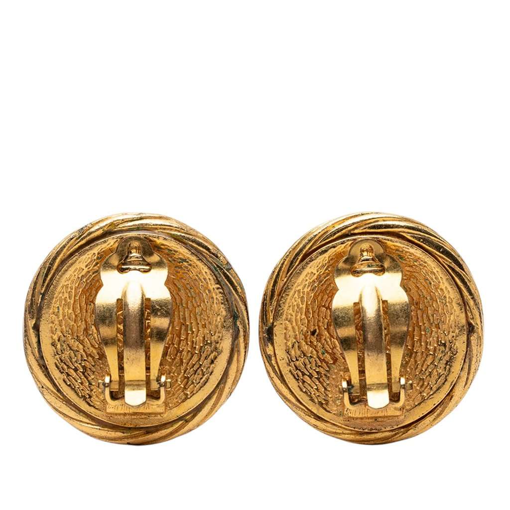 Chanel CC Gold Plated Round Clip On Earrings Gold Metal Very good condition - Back View