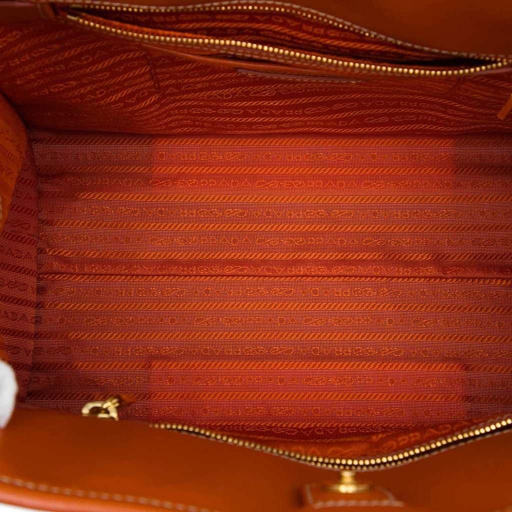Prada Saffiano Trimmed Canvas Canapa Satchel Beige Very good - Model View