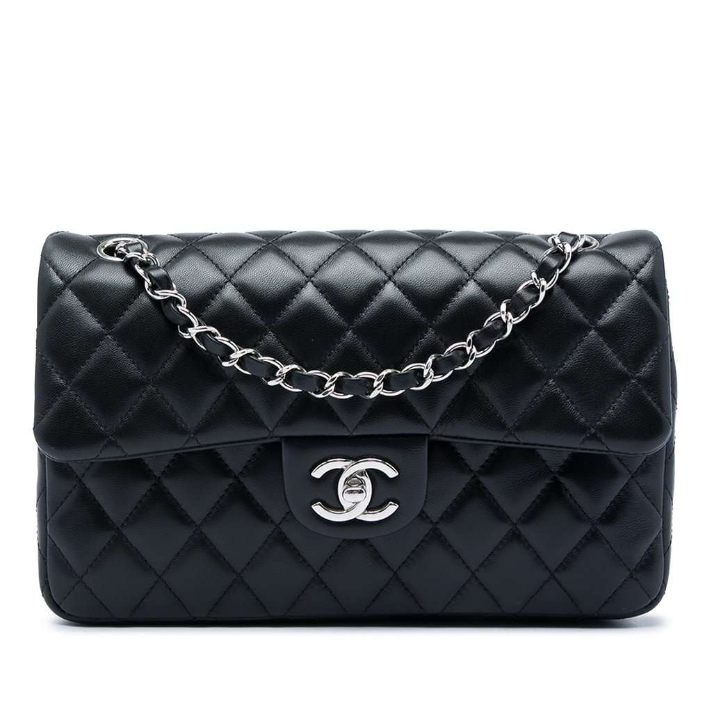 Chanel Medium Classic Lambskin Single Flap Black Leather Very good - Front View