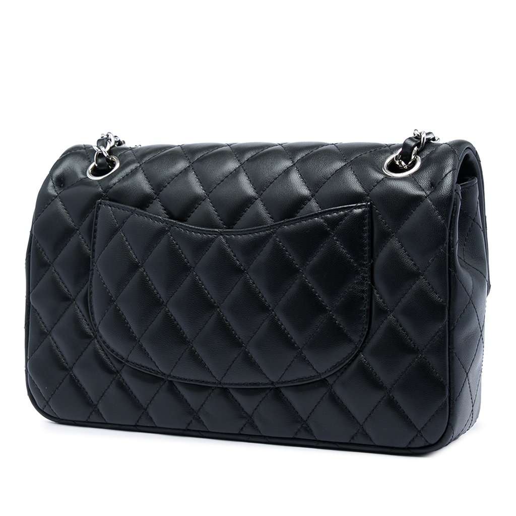 Chanel Medium Classic Lambskin Single Flap Black Leather Very good - Back View