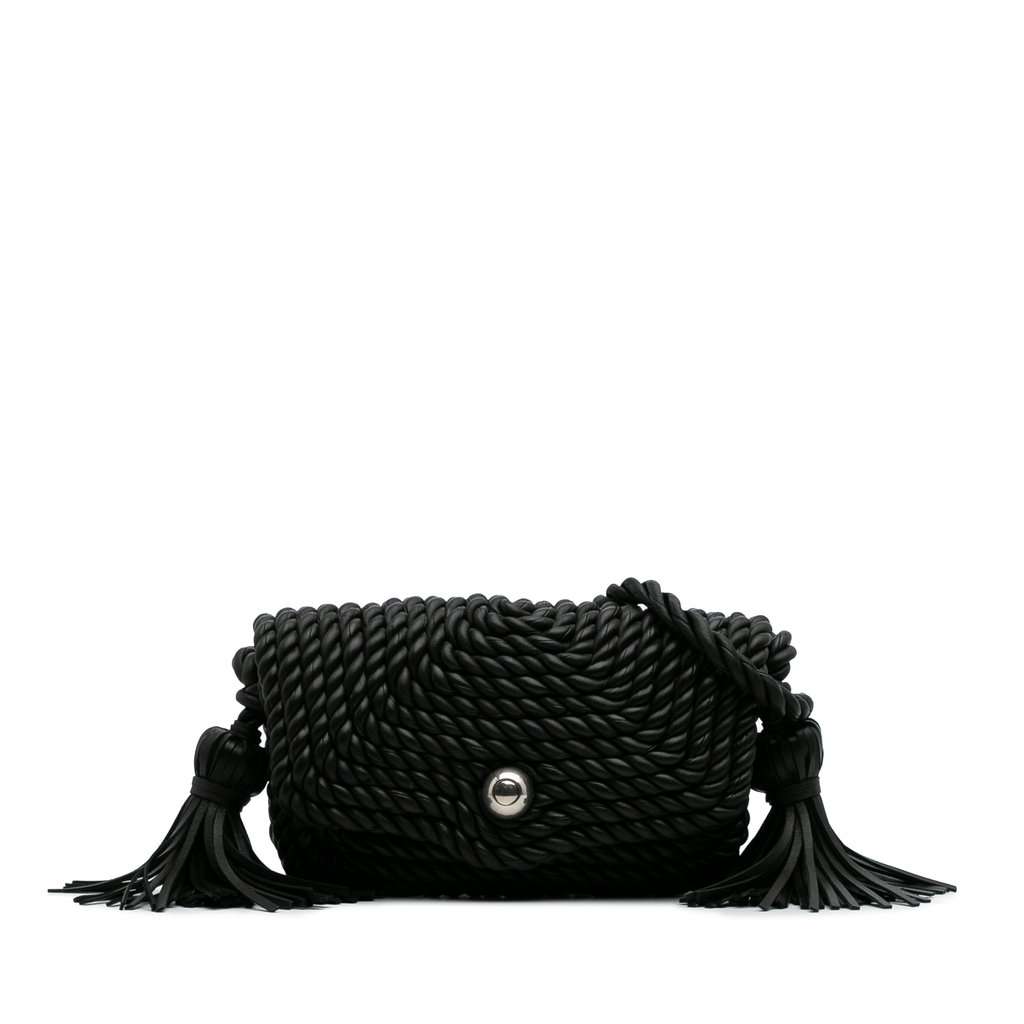 Bottega Veneta Lambskin Torchon Classic Tasseled Twisted Crossbody Black Leather Very good - Front View