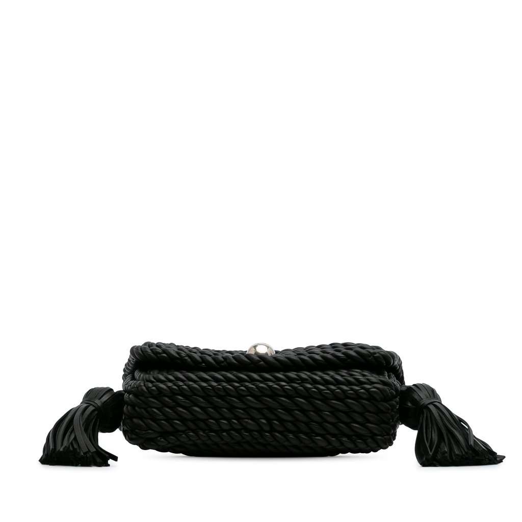 Bottega Veneta Lambskin Torchon Classic Tasseled Twisted Crossbody Black Leather Very good - Inside View