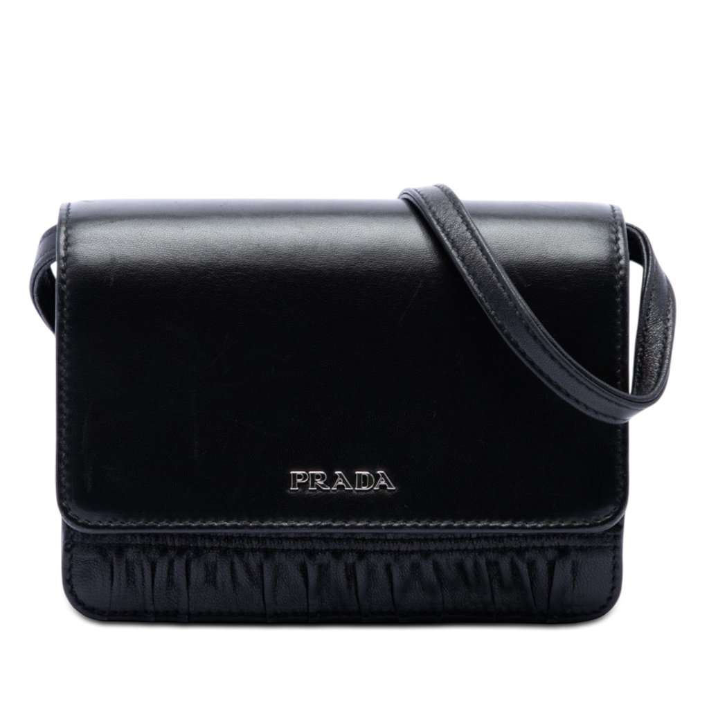 Prada Nappa Gaufre and Brushed Leather Crossbody Black Leather Very good condition - Front View