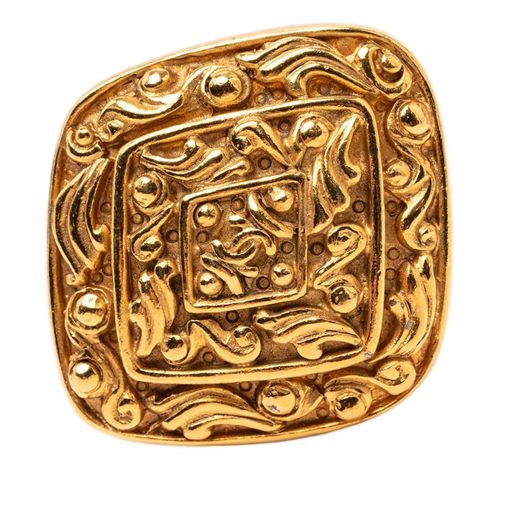 Chanel CC Gold Plated Diamond Brooch Gold Metal Very good - Front View